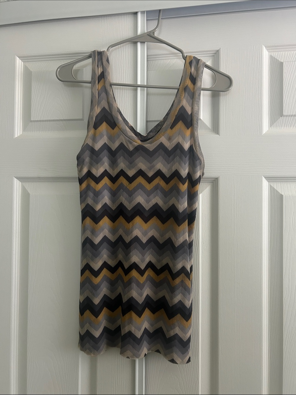 Sweet Pea Chevron Sleeveless Top in Gray, Black, Mustard